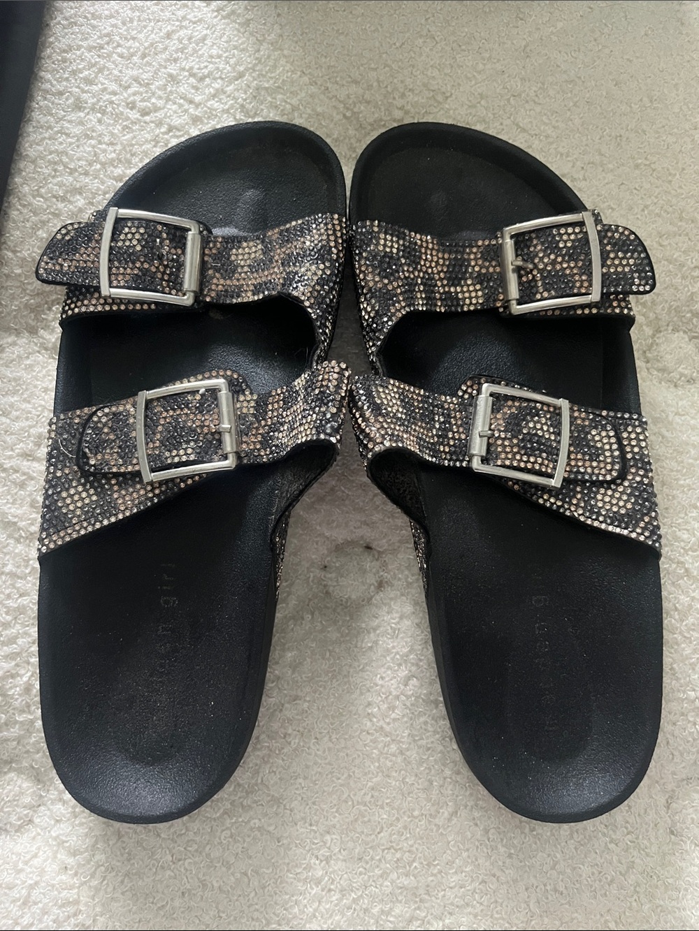Women’s Cheetah Rhinestone Double-Buckle Slide Sandals